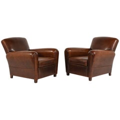 Pair of French Art Deco-Style Leather Club Chairs