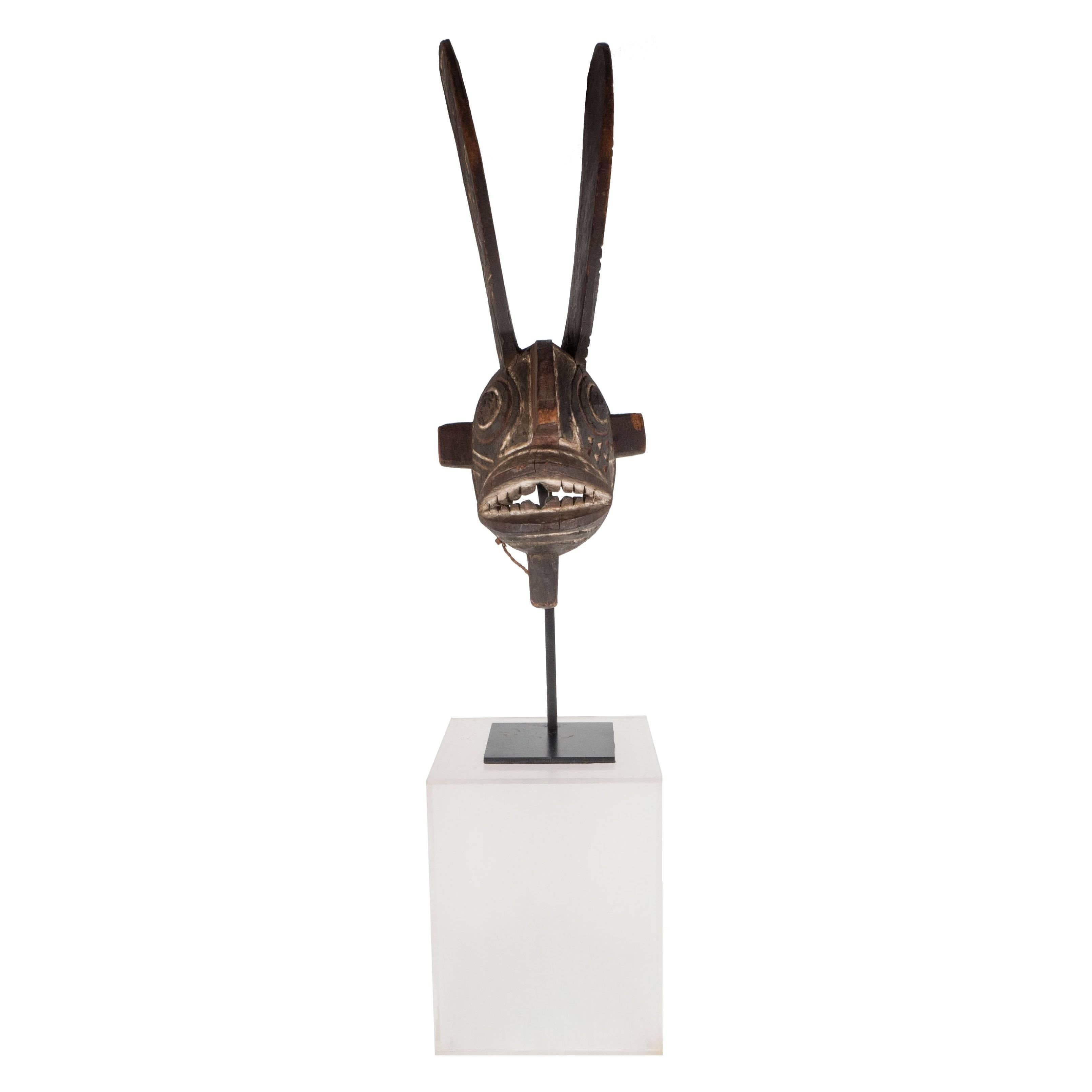 Unknown Figurative Sculpture - 19th Century Bwa Mask Burkina Faso Mounted on Custom Black Enamel Stand