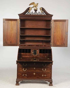 Period Chippendale Figured Mahogany Secretary Bookcase, circa 1765