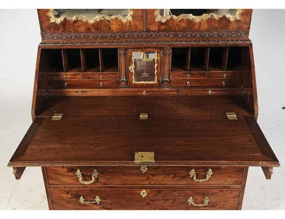English Period Chippendale Figured Mahogany Secretary Bookcase, circa 1765