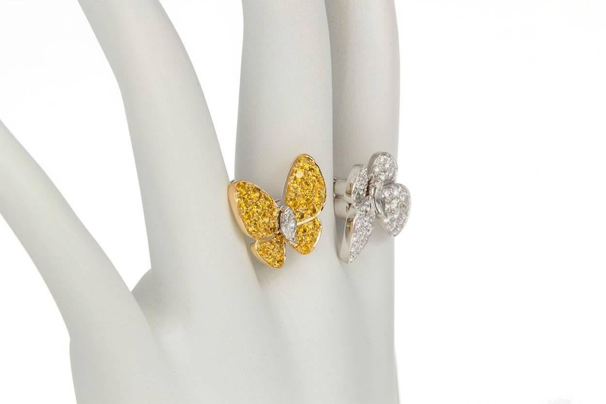 Women's Van Cleef Arpels 18k Gold Diamond Sapphire Two Butterfly Between the Finger Ring