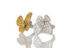 Van Cleef Arpels 18k Gold Diamond Sapphire Two Butterfly Between the Finger Ring