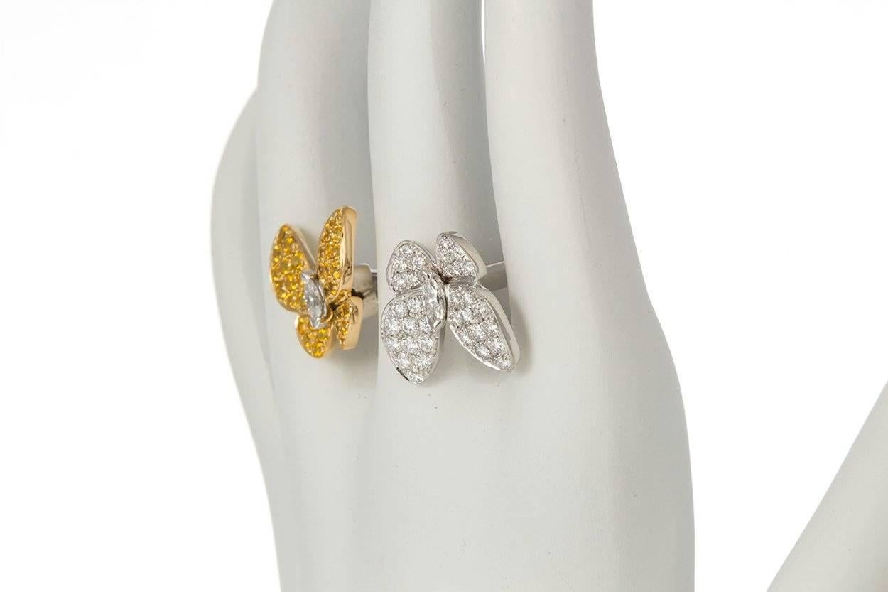 Van Cleef Arpels 18k Gold Diamond Sapphire Two Butterfly Between the Finger Ring 1