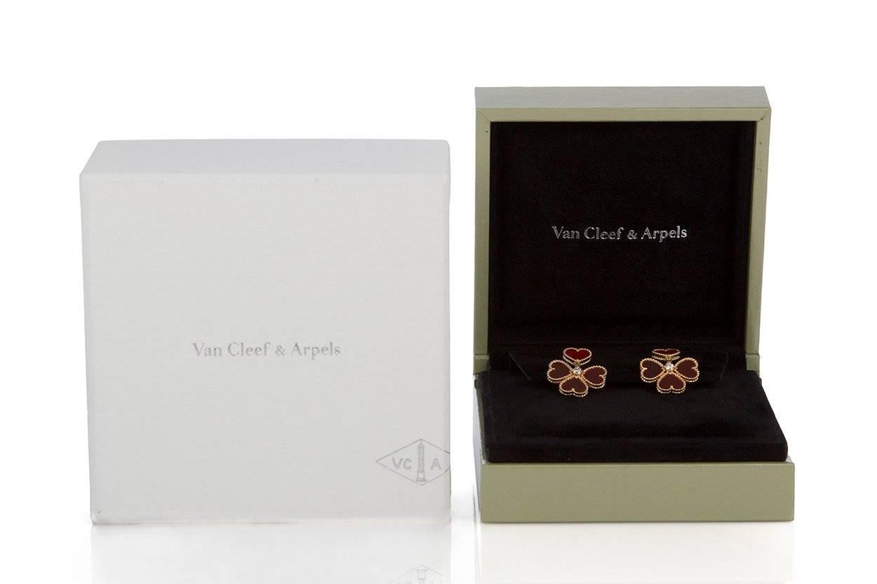 Modern Van Cleef & Arpels Diamond Carnelian Sweet Alhambra Effeuillage Earrings