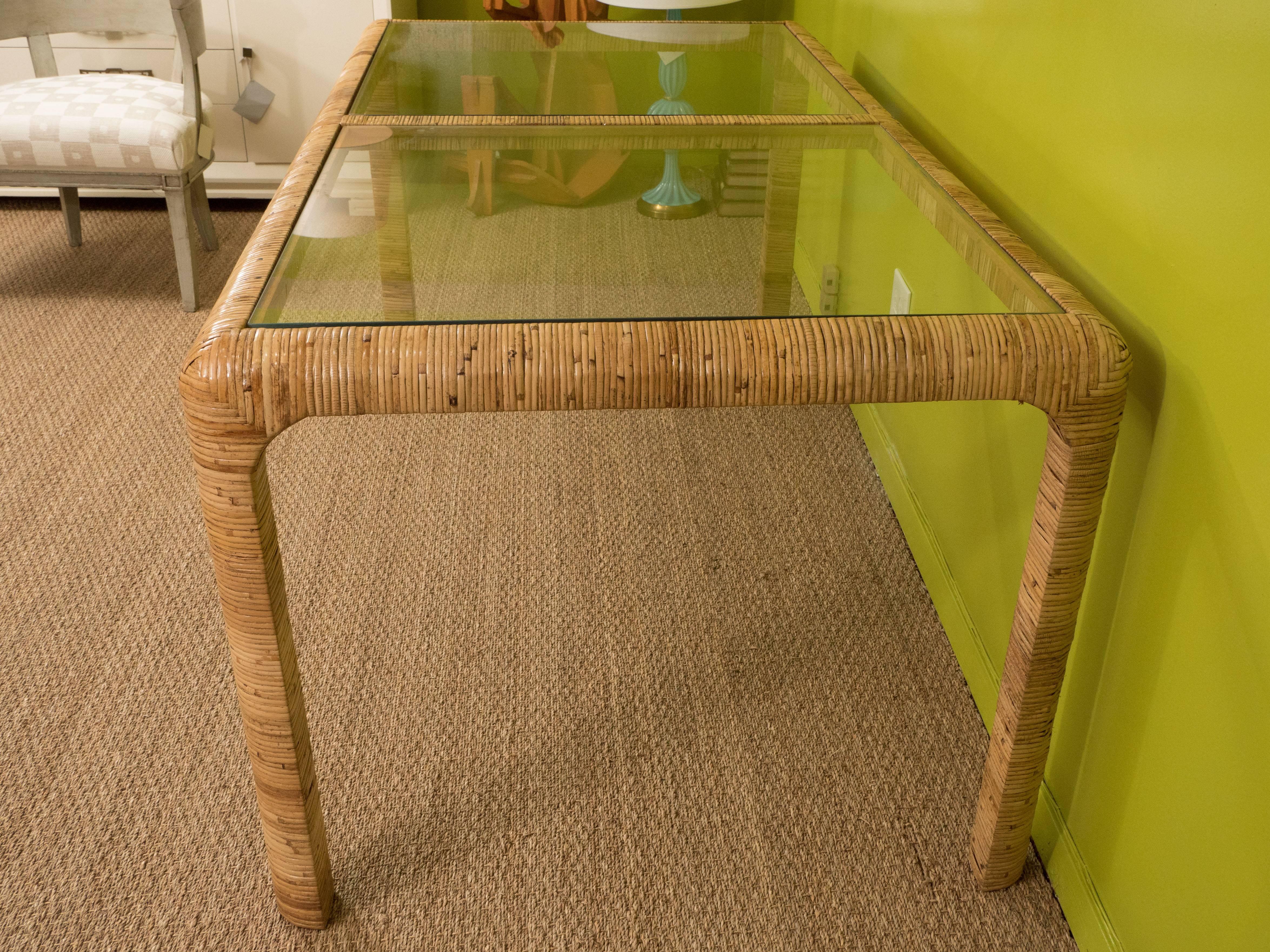 Rattan and Glass Dining or Console Table 1