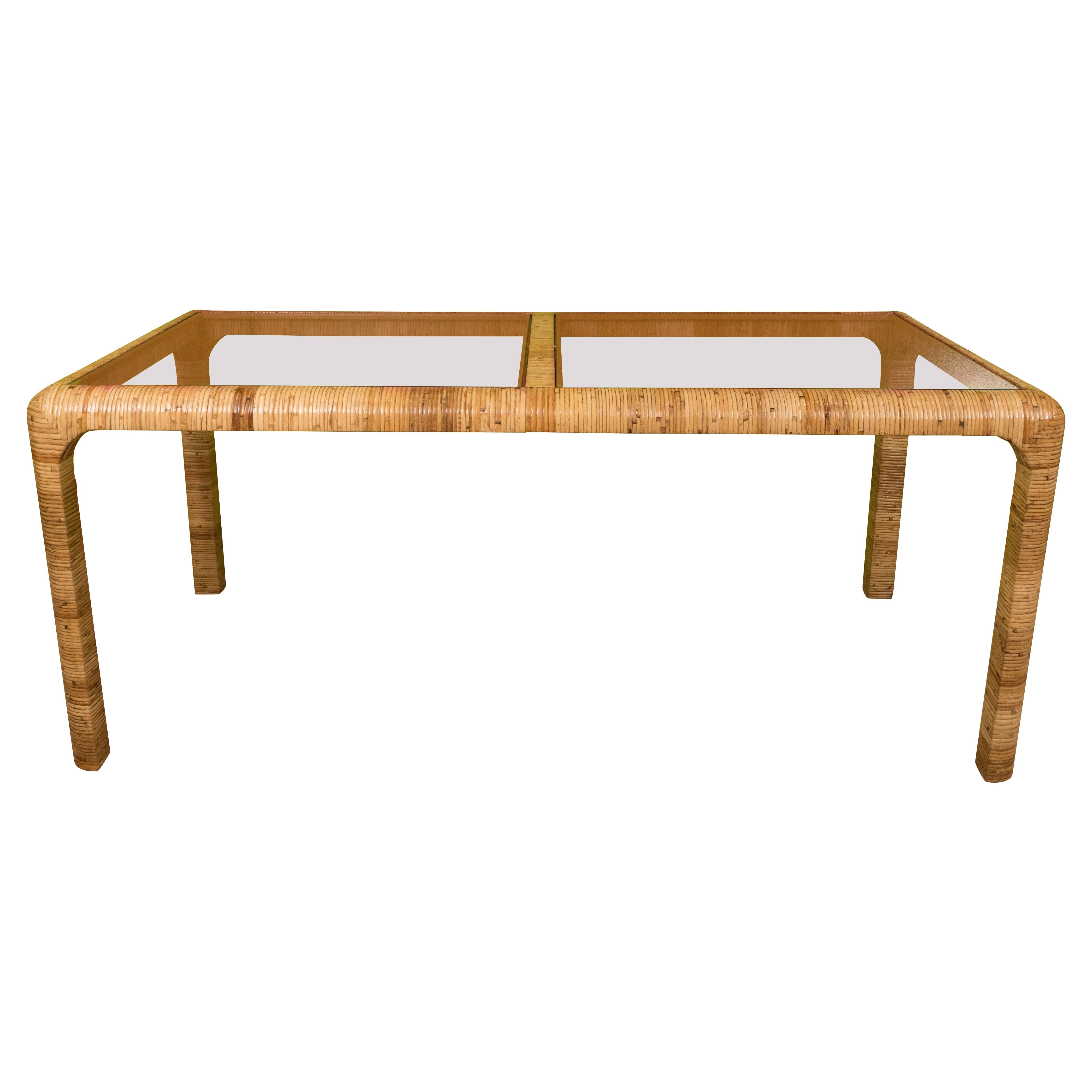Rattan and Glass Dining or Console Table