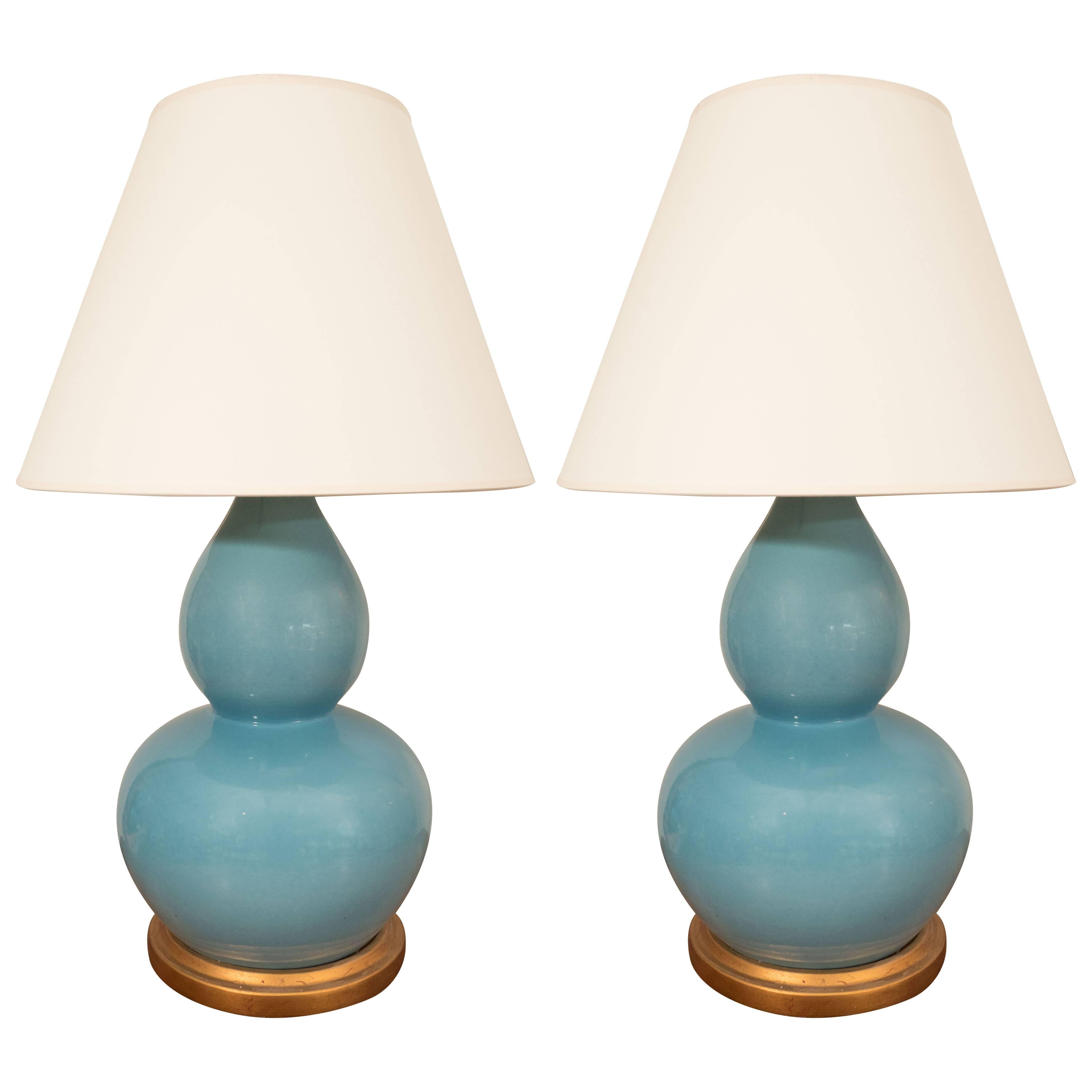 Pair of Double Gourd Ceramic Lamps