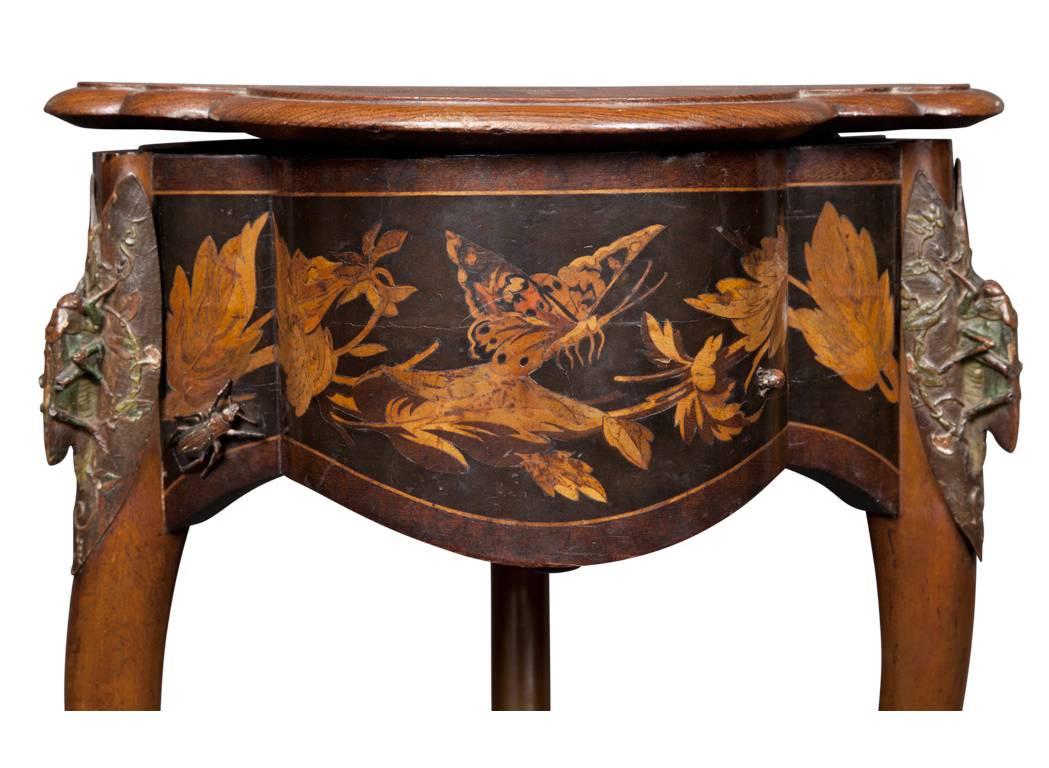 Copper Rare French Art Nouveau Marquetry Table by Charles Guillaume Diehl, circa 1878