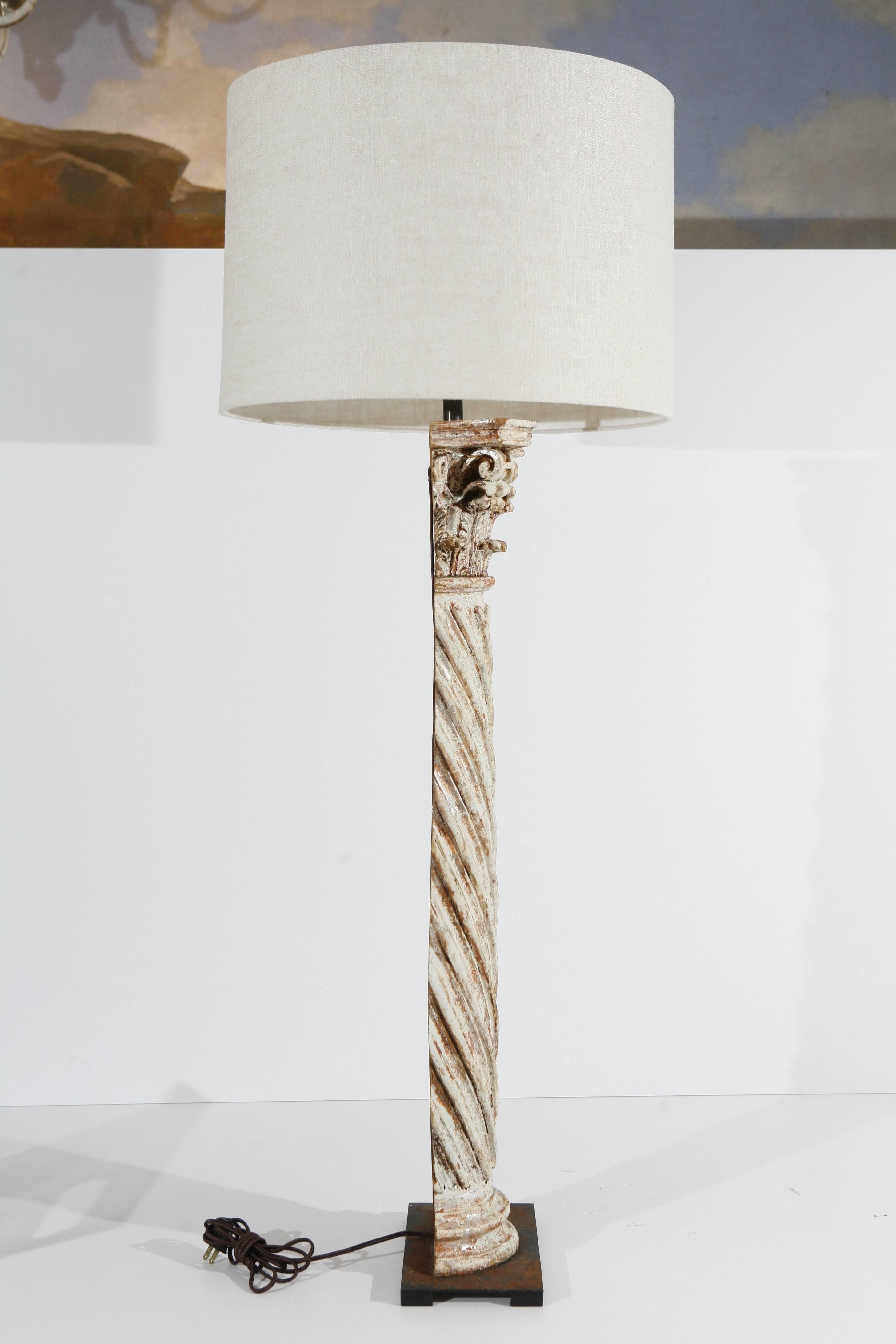 Wood Pair of Half Column Floor Lamps