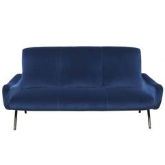 Marco Zanuso Blue Velvet Upholstery Italian “Lady” Sofa for Arflex, 1950s