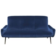 Marco Zanuso Blue Velvet Upholstery Italian “Lady” Sofa for Arflex, 1950s 