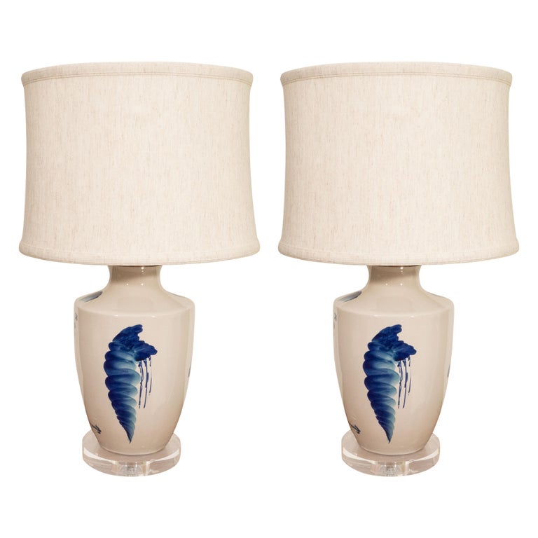 Pair Of Blue And White Ceramic Lamps For At 1stdibs Pair Of Blue And White Ceramic Lamps For