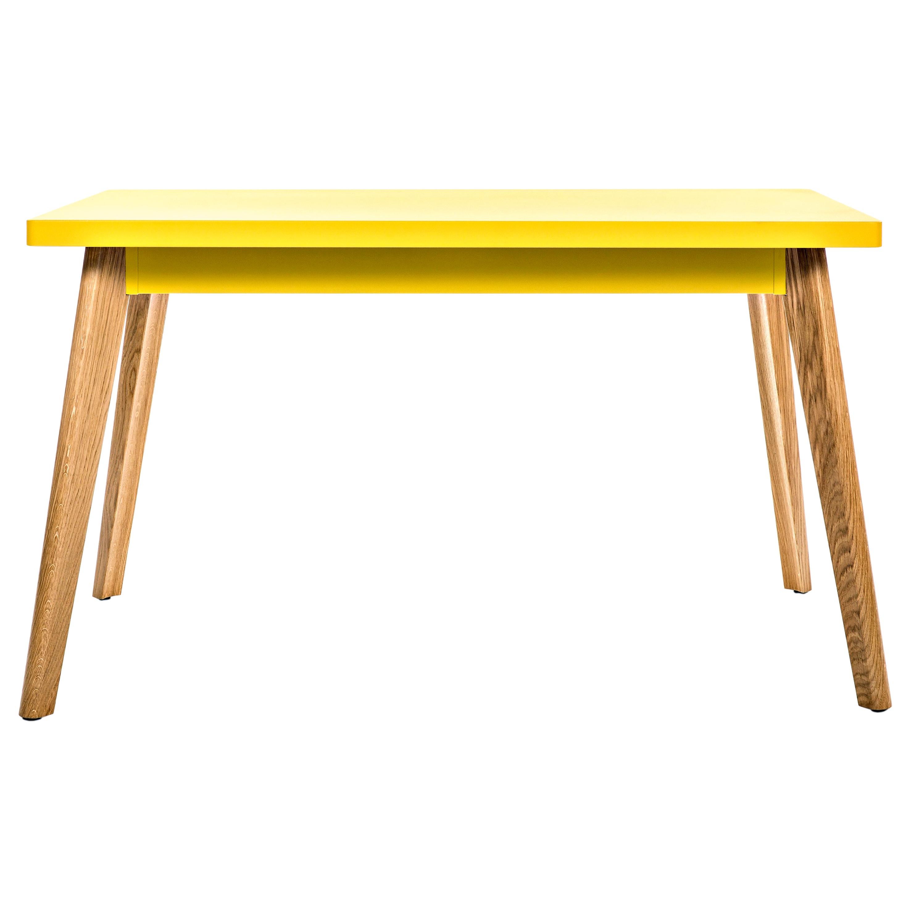 For Sale: Yellow (Citron) 55 Small Table with Wood Legs in Essential Colors by Jean Pauchard & Tolix