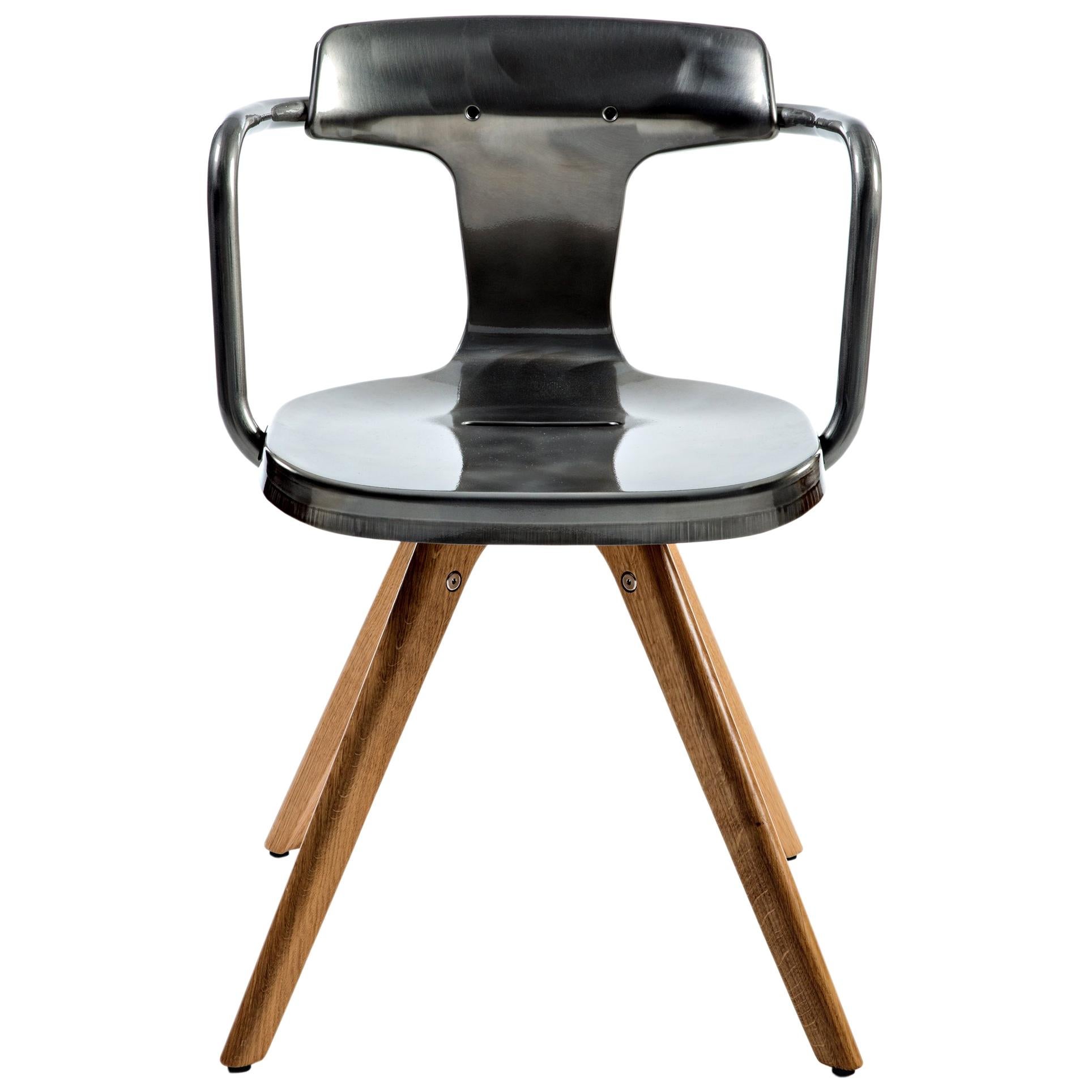 For Sale: Gray (Vernis Brilliant) T14 Chair with Wood Legs in Essential Colors by Patrick Norguet and Tolix