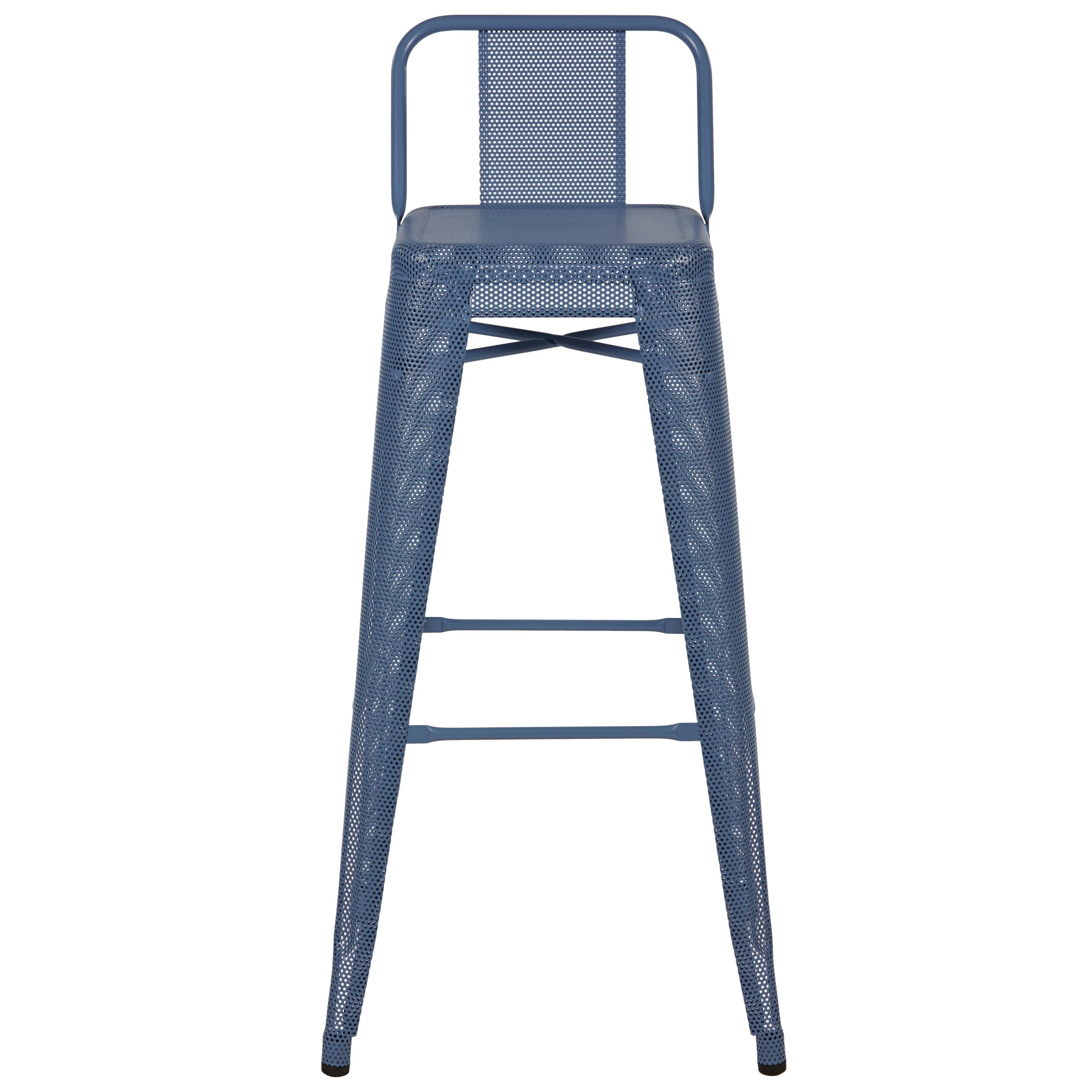 For Sale: Blue (Bleu Provence) HPD Stool Perforated 75 with Low Back in Pop Colors by Chantal Andriot & Tolix