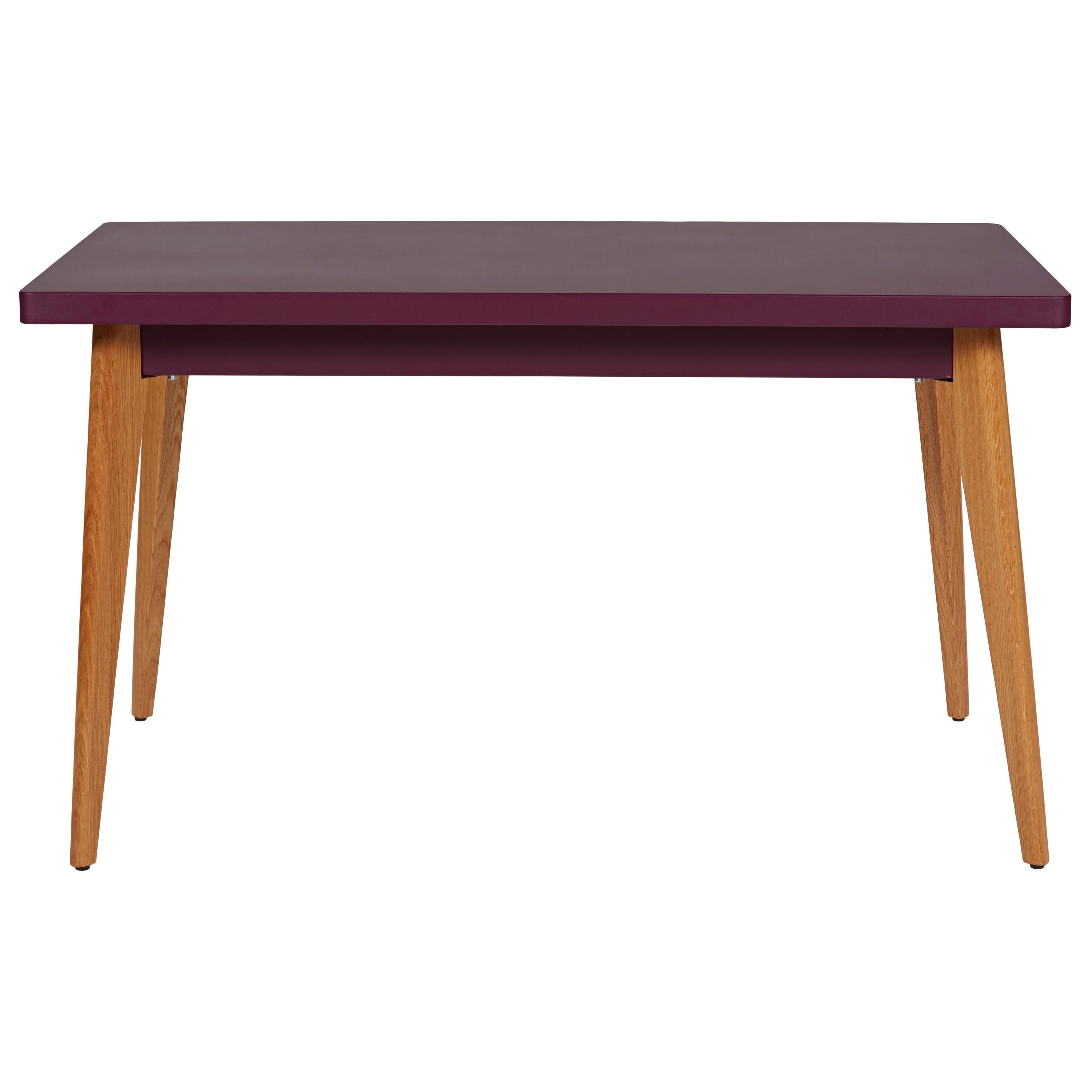 For Sale: Purple (Aubergine) 55 Small Table with Wood Legs in Pop Colors by Jean Pauchard & Tolix