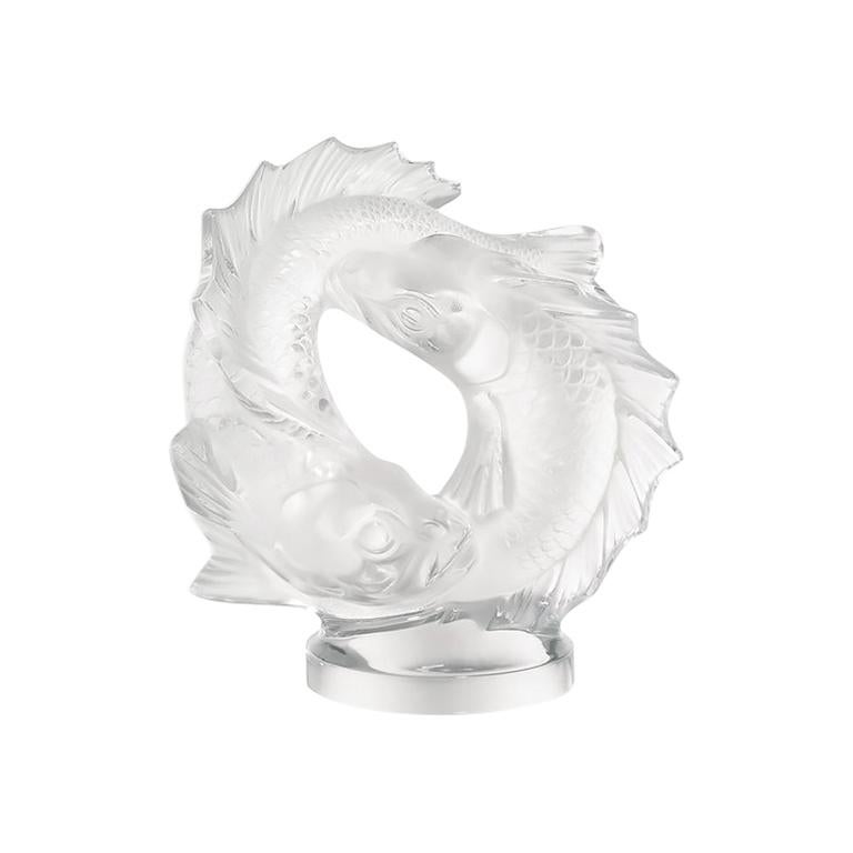 For Sale: Clear Medium Double Fish Sculpture in Crystal Glass by Lalique 2