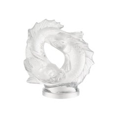 Medium Double Fish Sculpture in Crystal Glass by Lalique