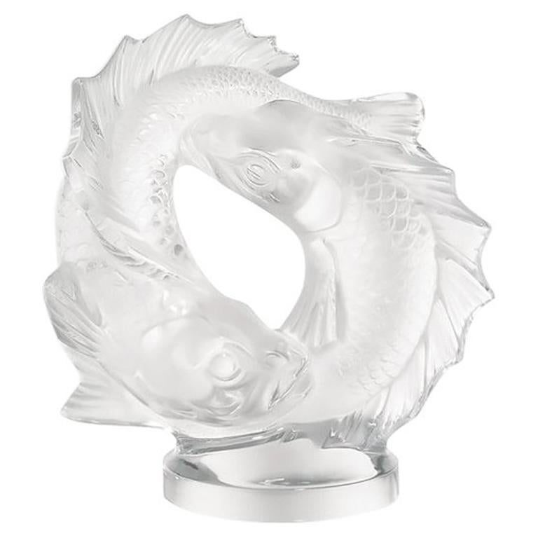 Medium Double Fish Sculpture in Crystal Glass by Lalique