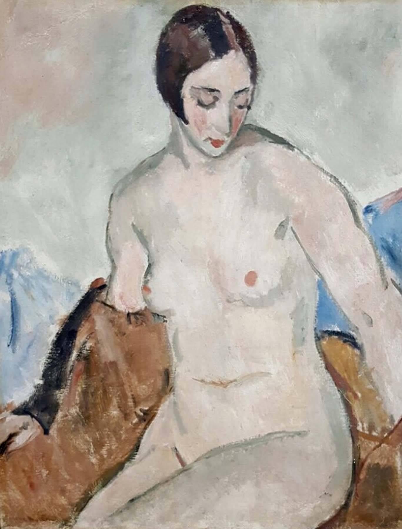 Eugene Ullman Figurative Painting - Seated Nude