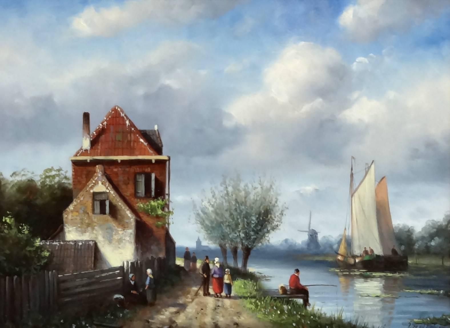 Simon Balyon Landscape Painting - A Dutch Riverside