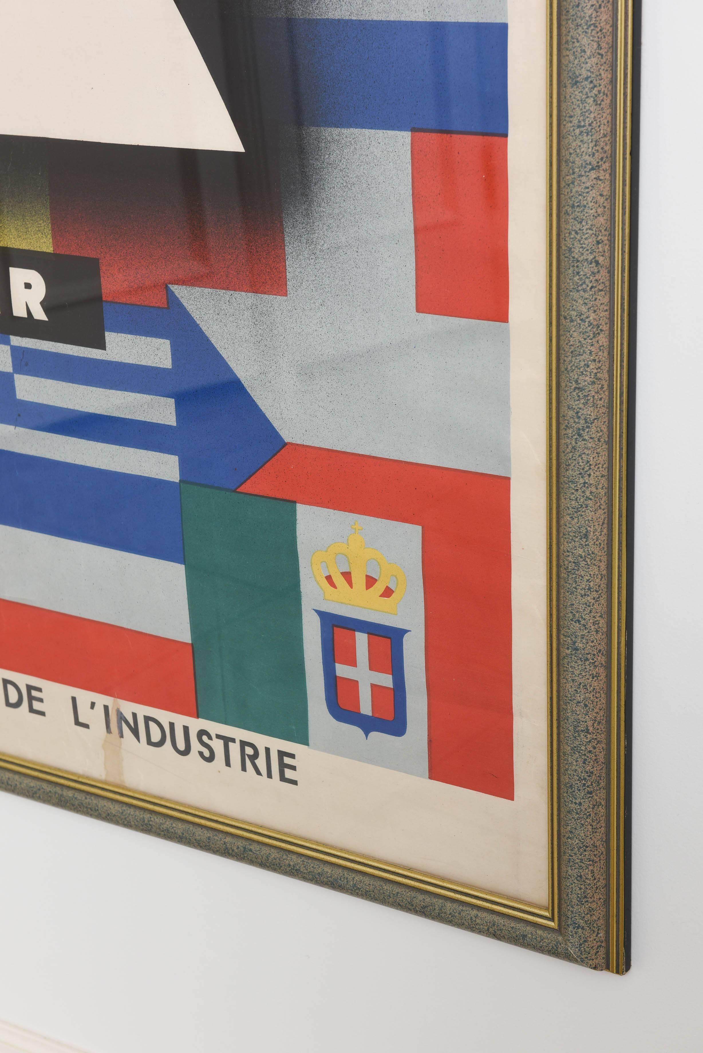 Rare large version of the 1937 exhibition poster designed by acclaimed Art Deco designer Jean Carlu and printed by Bedors & Cie, Paris. Condition: B+, some creasing and restoration. Dimensions are unframed.