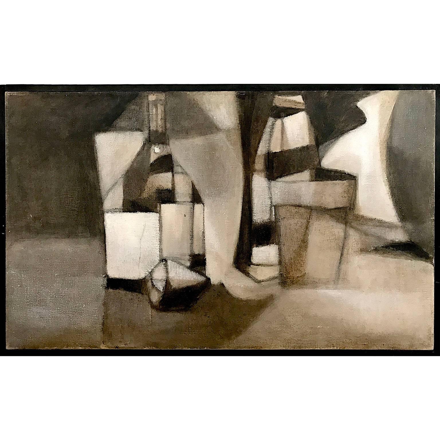 Lowell Daunt Collins Figurative Painting – Kubistisches Ölgemälde „Stillleben Grau“