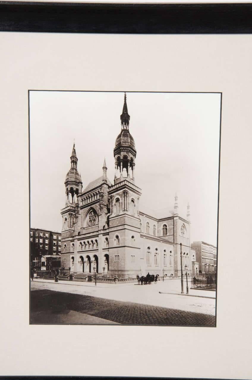 This early 20th century silver gelatin print depicts the iconic New York institution, Temple Emanu-El at its original location at 5th avenue and 43rd street in Manhattan, before it moved uptown to its present location at 5th avenue and 63rd street.
