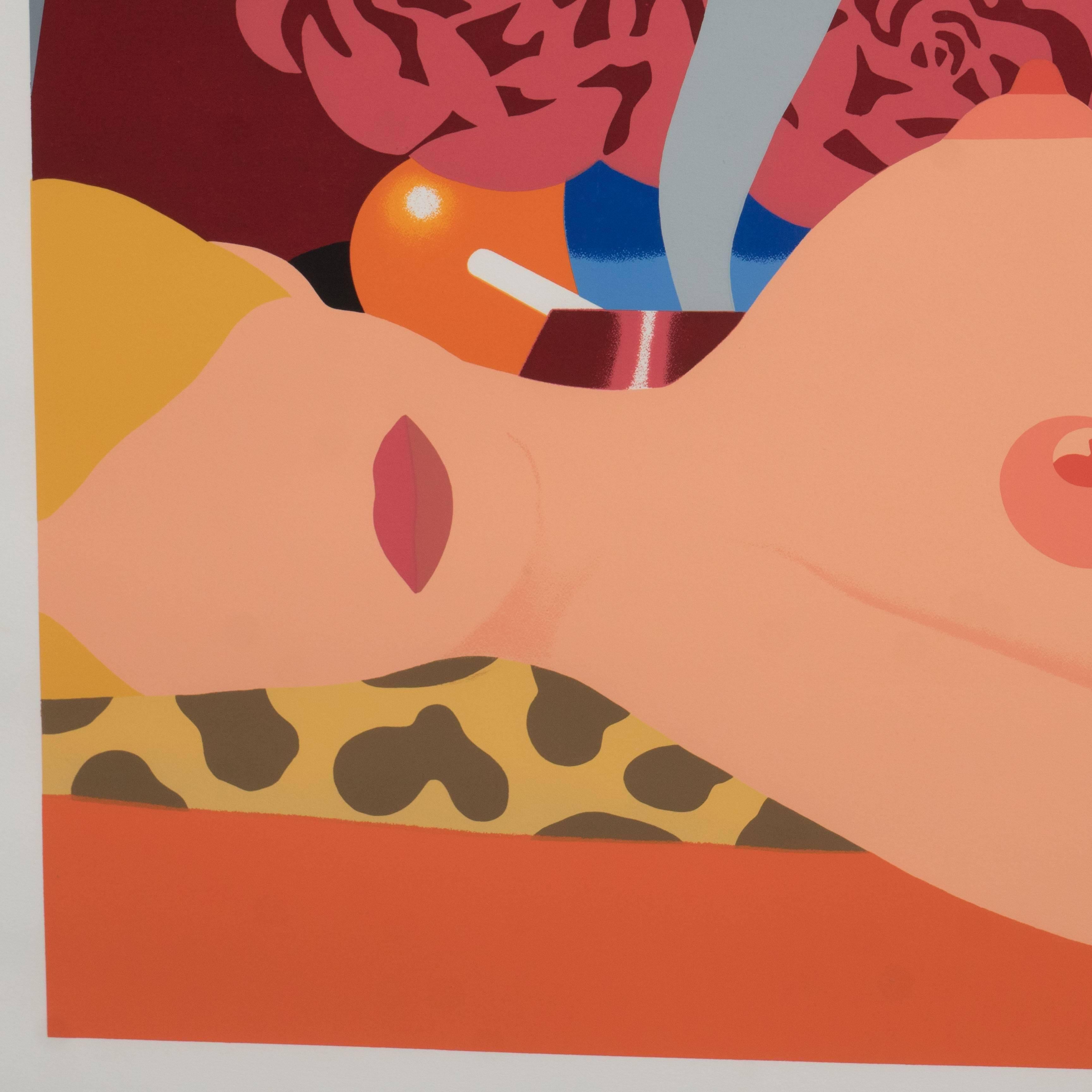 An original print realized by Tom Wesselmann- one of the major figures of the American Pop Art movement- this iconic image of a reclined female contains all of the elements that collectors prize in the artist's work: a bold palette, sinuous lines,