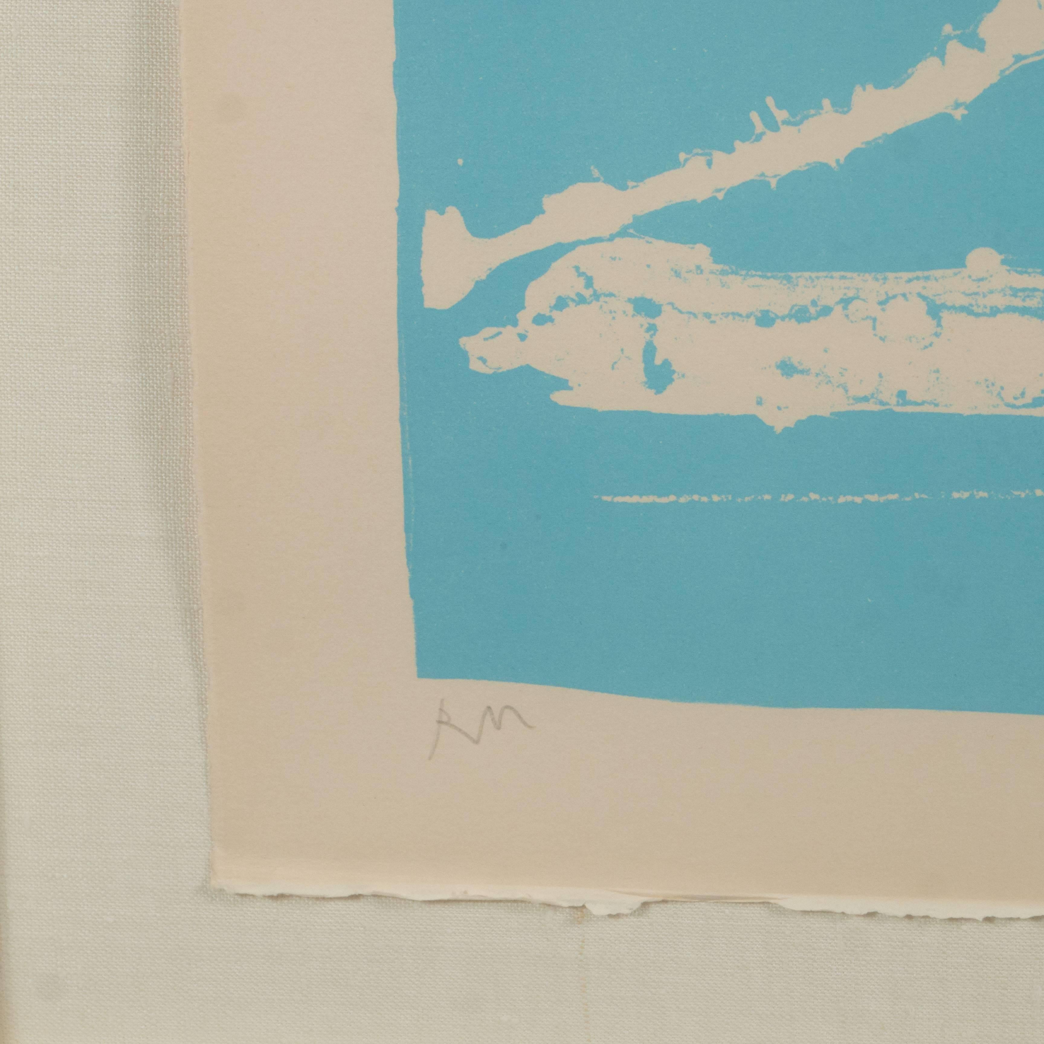 Signed Lithograph by Robert Motherwell Untitled Abstract Pale Blue on White 4