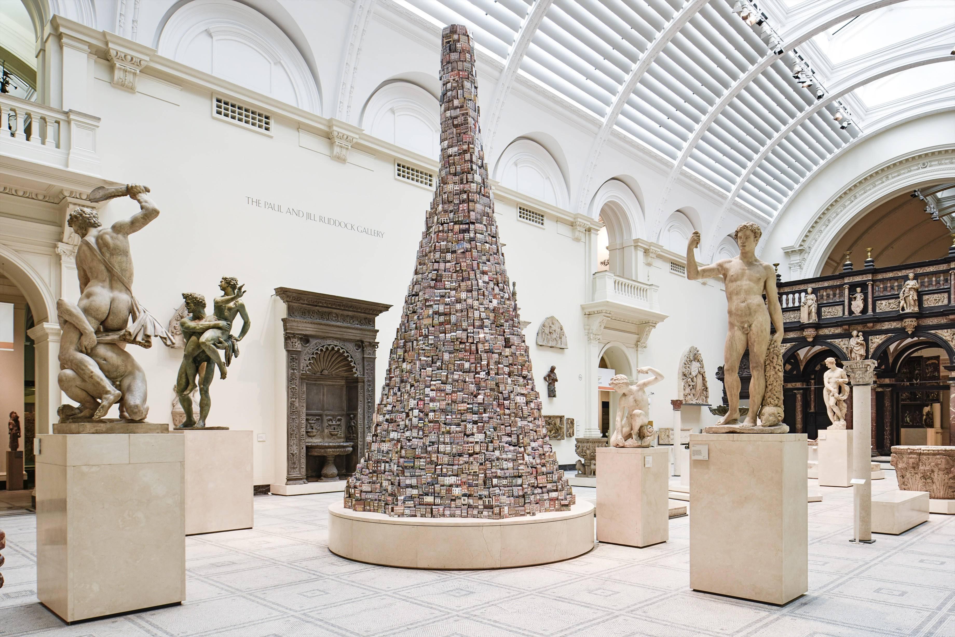'Tower of Babel' Sculpture No. 0220, 9 West Halkin Street SW1X 8JL - Gray Figurative Sculpture by Barnaby Barford