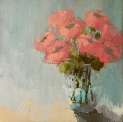 'Vintage Coral', Impressionist Medium Size Oil on Canvas Floral Painting