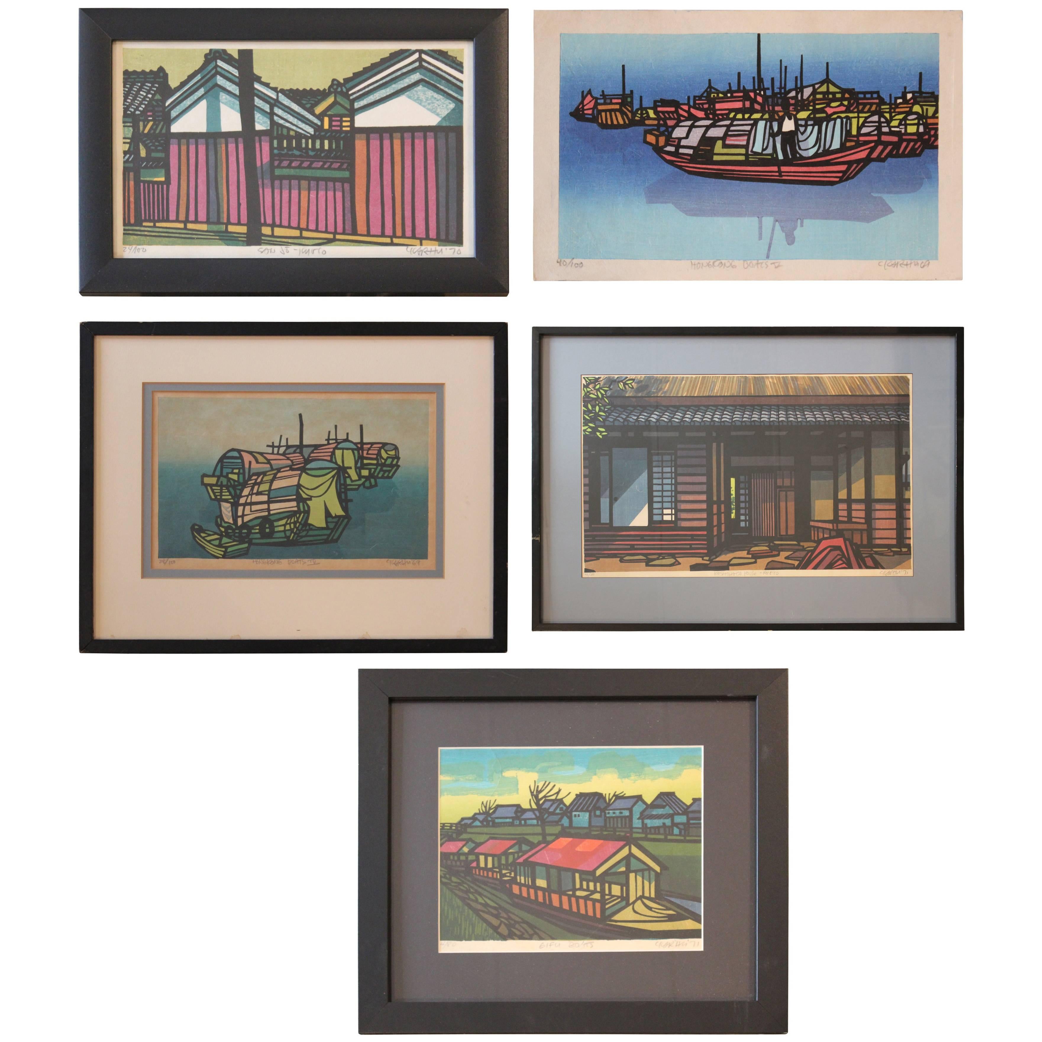 Clifton Karhu Landscape Print - Set of Five Woodblock Prints