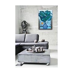 70s Cheese, Mirror, Acyrlic Paint, Fern Leaves, Blue Vase, Round Stripes, Mosaic