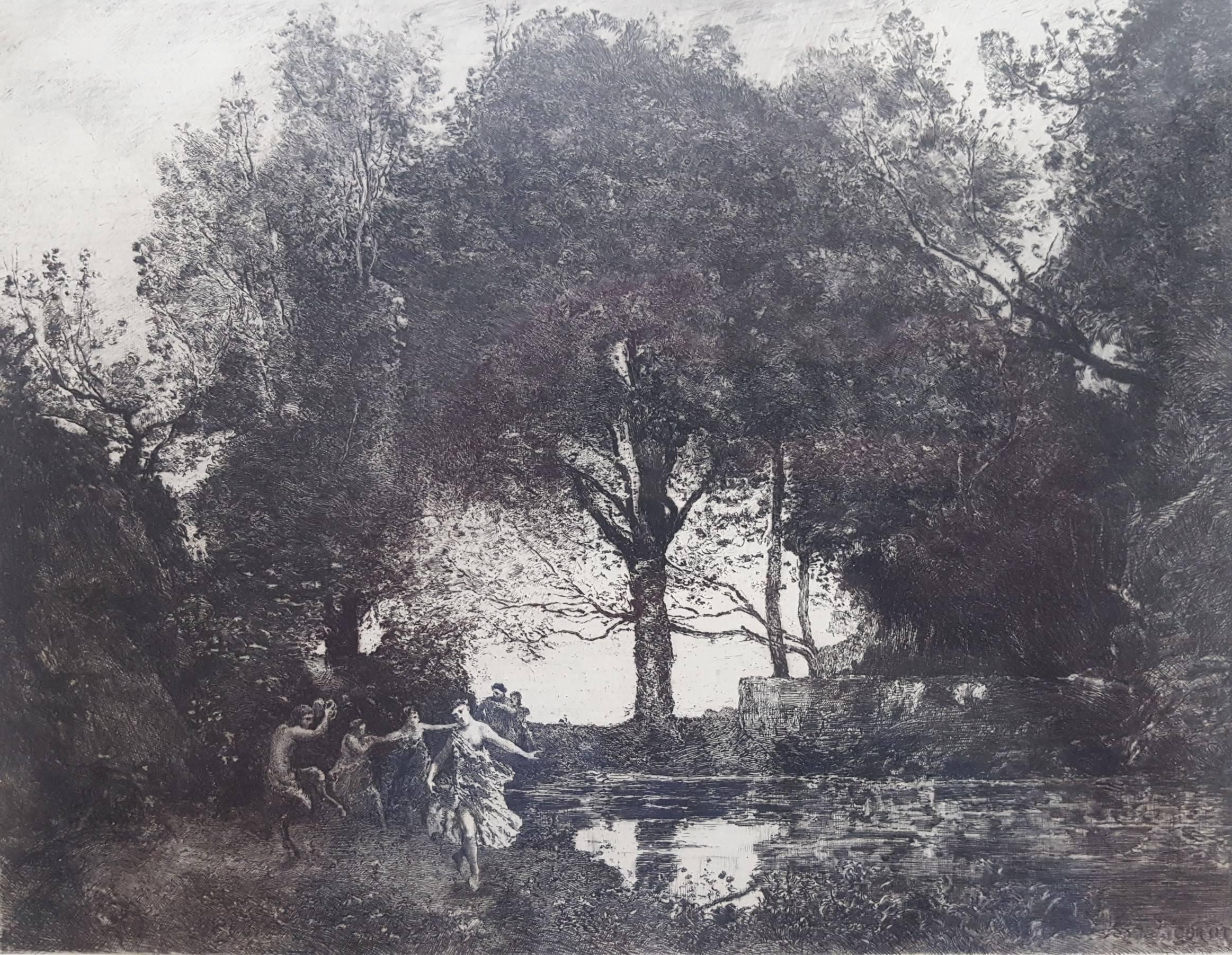 (after) Jean-Baptiste-Camille Corot Figurative Print - Nymphs and Fauns