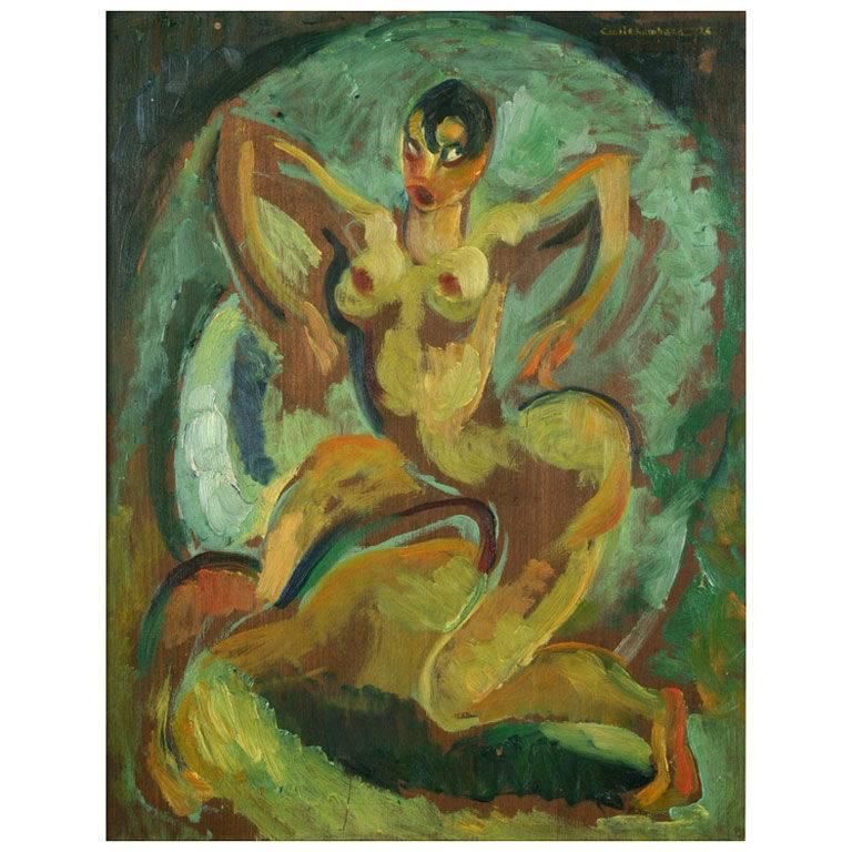 An oil on board painting of Josephine Baker by Emile Compard, 1926. Compard (1900-1977) is considered to be one of the leaders of the French Abstract movement. Painting is signed and dated upper right.

As currently custon framed, this piece