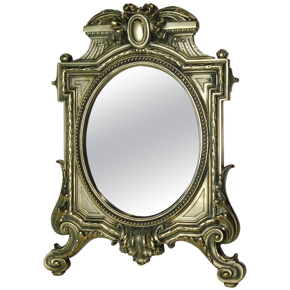 West German Lighted Tabletop Vanity Mirror in Brass at 1stDibs