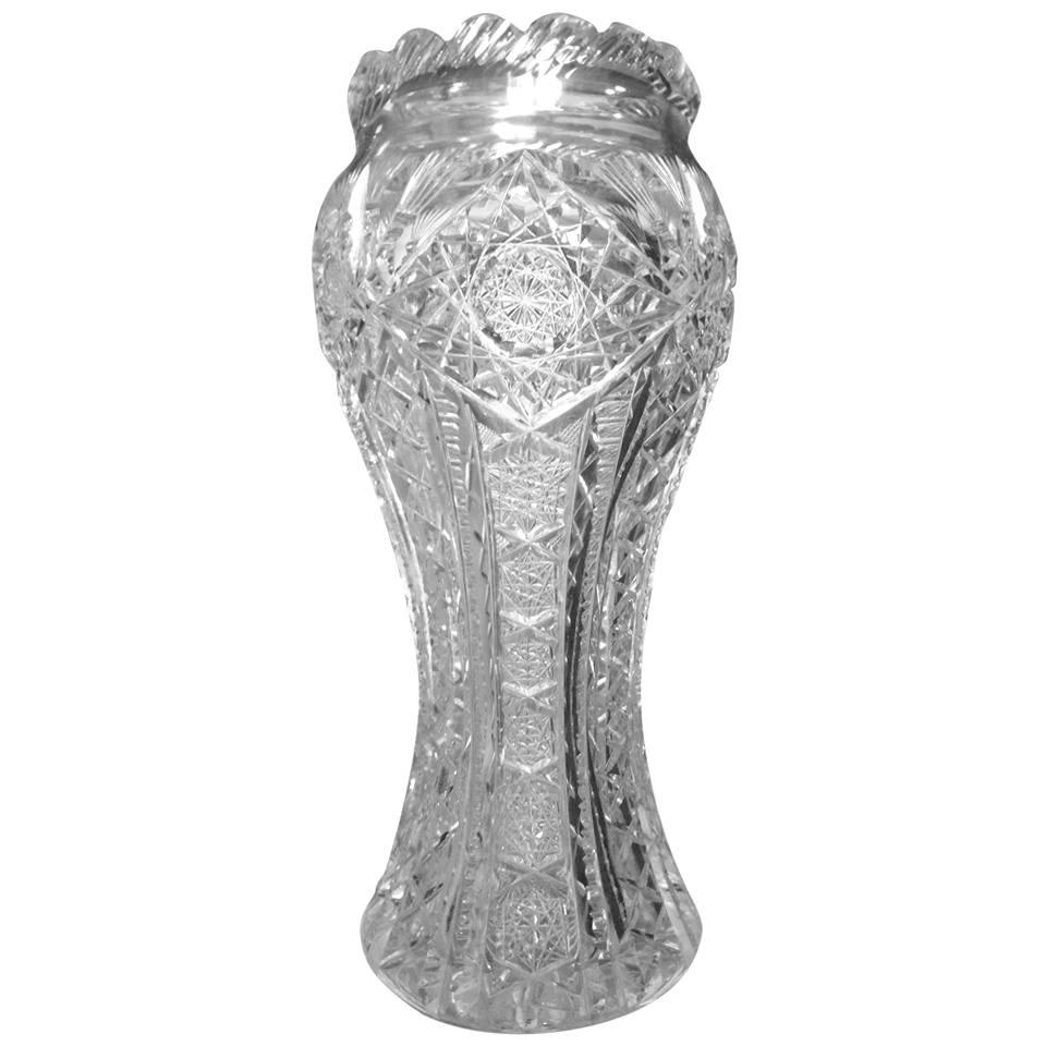 American Brilliant Cut-Glass Vase Beautiful Geometric Pattern, circa 1920s For Sale