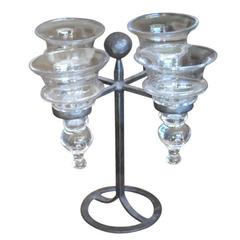 Erik Hoglund Glass and Wrought Iron Pair Of Candelabra For Boda, Stamped 0NE)