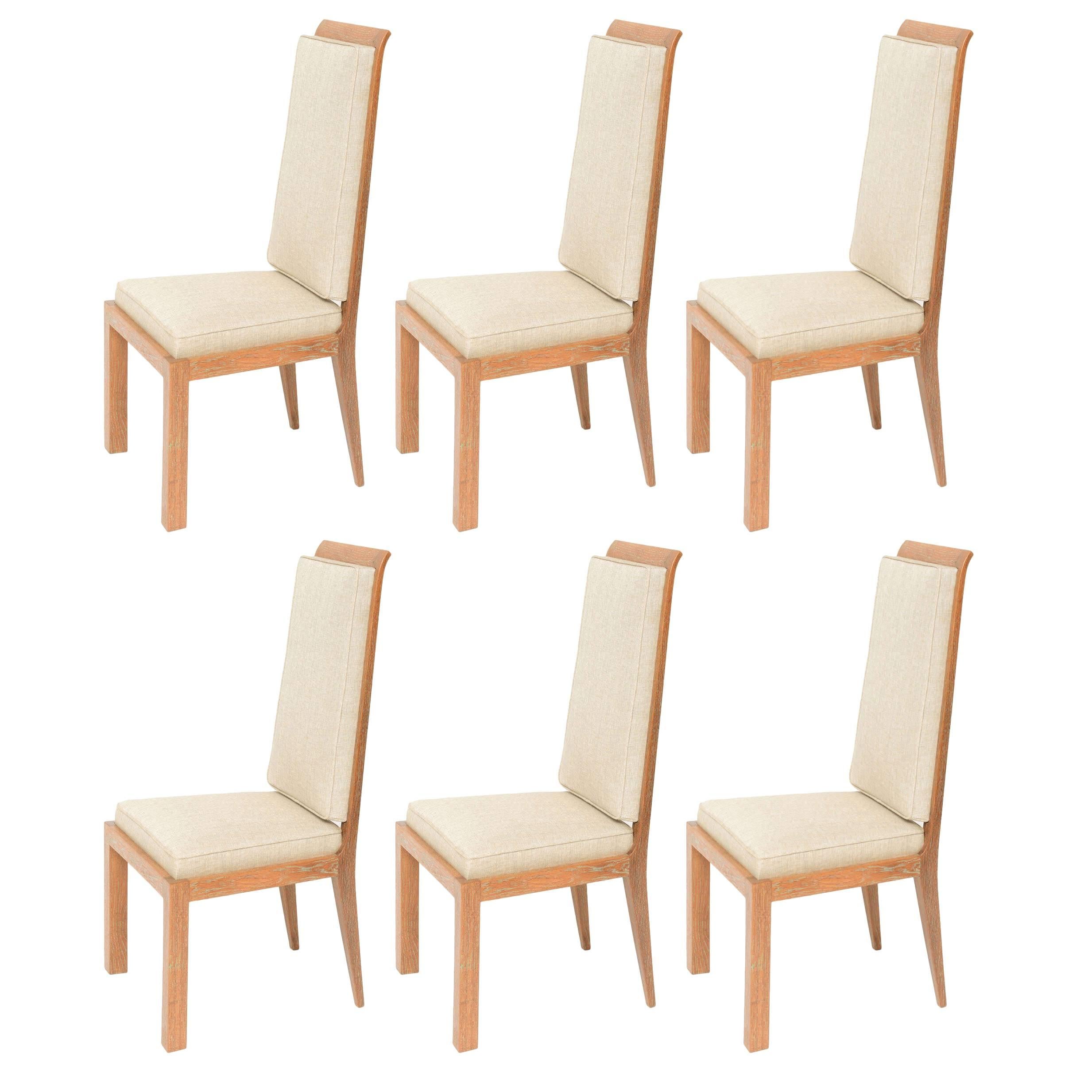 Set of Six Art Deco Dining Chairs by Maurice Jallot in Cerused Oak