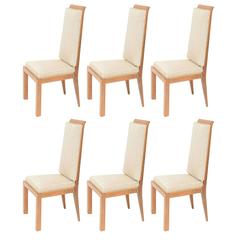 Set of Six Art Deco Dining Chairs by Maurice Jallot in Cerused Oak
