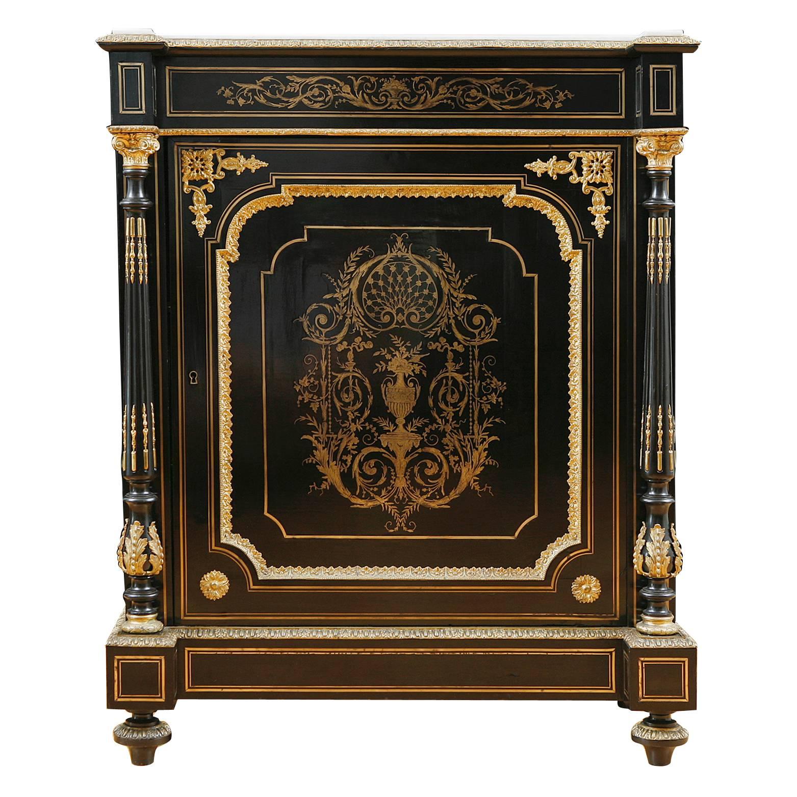 French Napoleon III Ebonized Boulle Cabinet, circa 1870