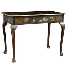 19th Century Black Lacquered Chinoiserie Tea Table with Painted Scenes