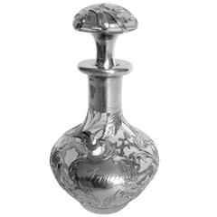 Lovely Art Nouveau Silver Overlay Clear Glass Perfume, circa 1900