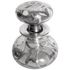 American Art Nouveau Perfume Silver Overlay on Clear Glass, circa 1900