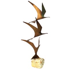 Curtis Jere Mid-Century Modern Brass Seagull Sculpture on Onyx Base