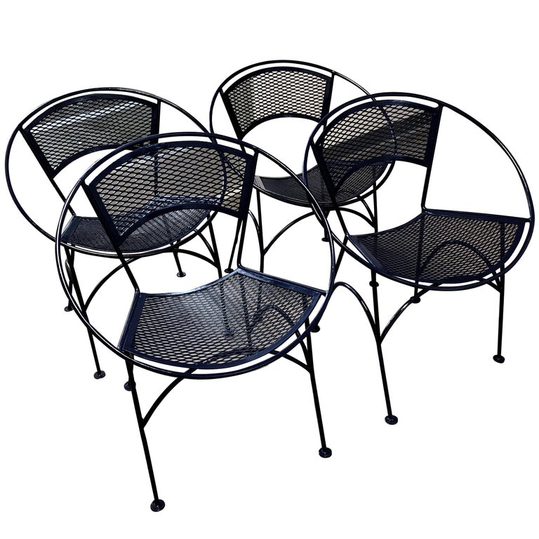 Set Of Four John Salterini Wrought Iron Navy Blue Radar Patio Set Of Four John Salterini Wrought Iron Navy Blue Radar Patio Chairs