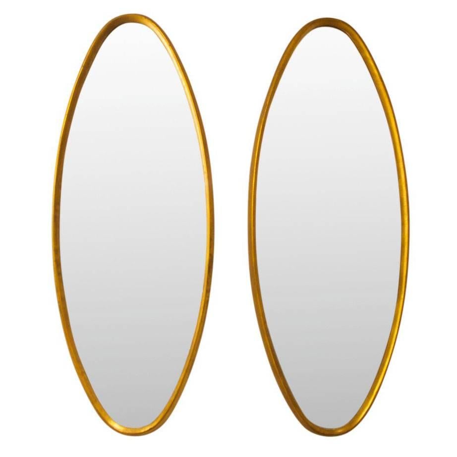 Pair of La Barge Oval Giltwood Mirrors Gold Leaf, USA, 1960s