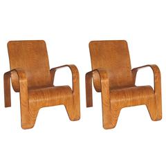 Pair of plywood Lounge Armchairs by Han Pieck Made by Lawo, Netherlands, 1940s