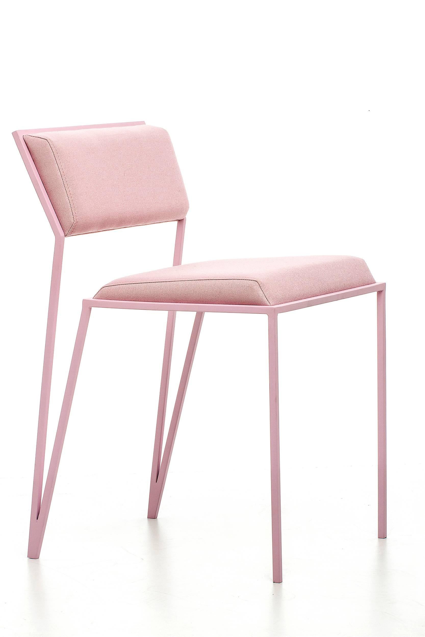 Painted Minimalist Chair in Steel, Brazilian Contemporary Design, Lavender